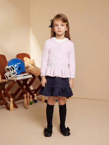 PrepCrw Young Girl Squirrel Print Elastic Waist Ruffle Hem Cute A-Line Mini Skirt