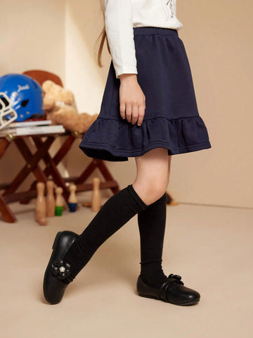 PrepCrw Young Girl Squirrel Print Elastic Waist Ruffle Hem Cute A-Line Mini Skirt