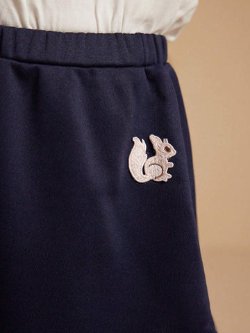 PrepCrw Young Girl Squirrel Print Elastic Waist Ruffle Hem Cute A-Line Mini Skirt