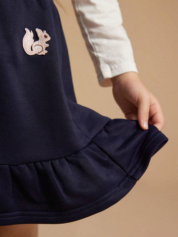 PrepCrw Young Girl Squirrel Print Elastic Waist Ruffle Hem Cute A-Line Mini Skirt