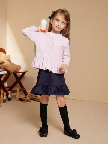 PrepCrw Young Girl Squirrel Print Elastic Waist Ruffle Hem Cute A-Line Mini Skirt