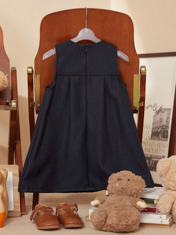 PrepCrw Young Girls Academy Style Navy Collared Woven Bodycon Sleeveless Dress, Back To School