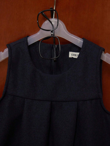 PrepCrw Young Girls Academy Style Navy Collared Woven Bodycon Sleeveless Dress, Back To School