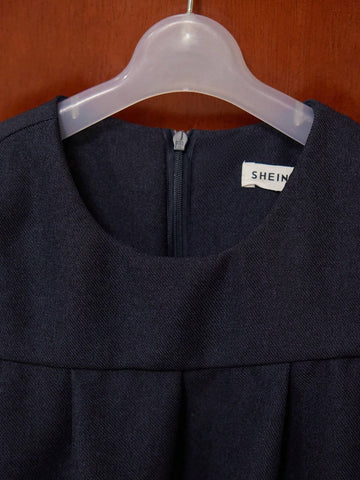 PrepCrw Young Girls Academy Style Navy Collared Woven Bodycon Sleeveless Dress, Back To School