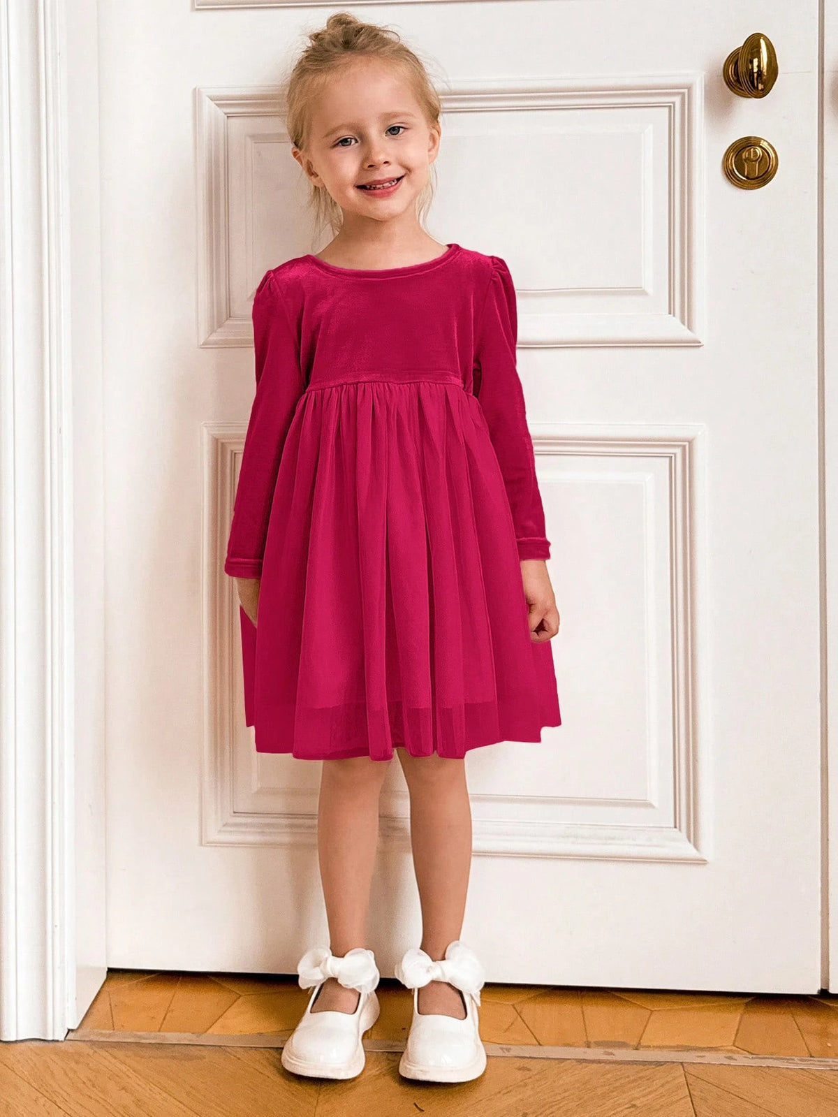 PrepCrw Young Girls' Academy Style Patchwork Loose Long Sleeve Dress, Back To School Season, Autumn/Winter