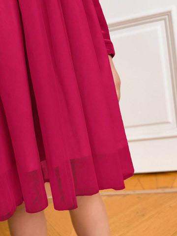 PrepCrw Young Girls' Academy Style Patchwork Loose Long Sleeve Dress, Back To School Season, Autumn/Winter