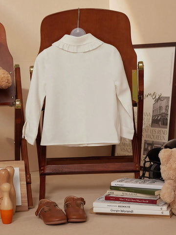 Young Girls Academy Style White Frill Collar Fitted Long Sleeve Shirt