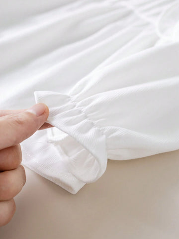 Young Girls Academy Style White Lace Trim Loose Long Sleeve Blouse Back To School Season