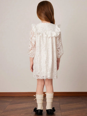 PrepCrw Young Girls' Apricot Lace Knit Loose Fit A-Line Dress, Spring/Summer
