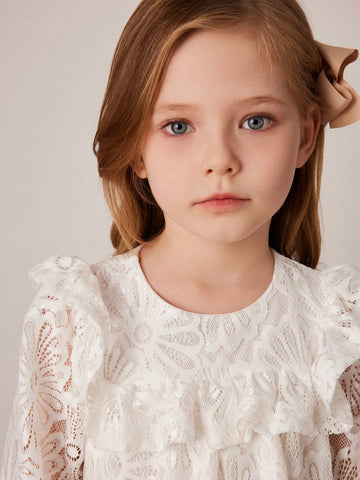 PrepCrw Young Girls' Apricot Lace Knit Loose Fit A-Line Dress, Spring/Summer