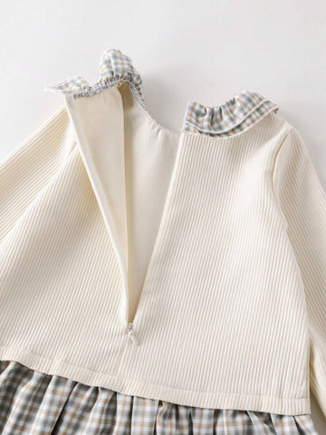 PrepCrw Young Girls Apricot Plaid Woven Ruffle Collar Dress, Spring/Summer