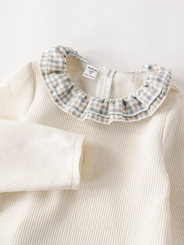 PrepCrw Young Girls Apricot Plaid Woven Ruffle Collar Dress, Spring/Summer