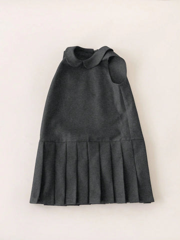 PrepCrw Young Girls Autumn/Winter Loose Woven Sleeveless Brown Dress, Collegiate Style