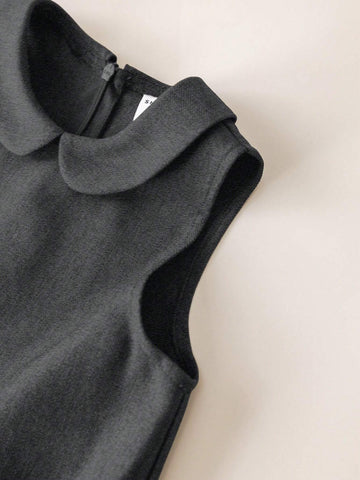 PrepCrw Young Girls Autumn/Winter Loose Woven Sleeveless Brown Dress, Collegiate Style