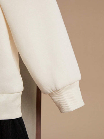 PrepCrw Young Girls' Beige Christmas Letter & Animal Print Knit Patchwork Round Neck Midi Dress