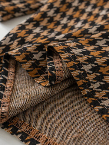 PrepCrw Young Girls' Beige Plaid Color-Blocking Collar Dress, Spring/Summer