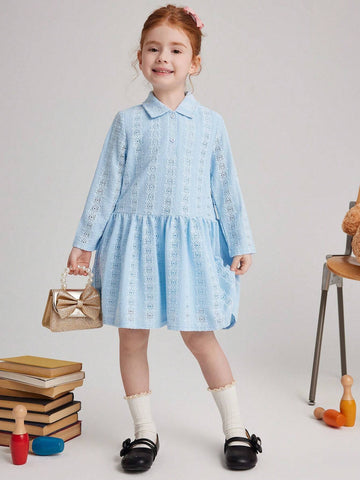 PrepCrw Young Girls' Blue Jacquard Knitted Bodycon Dress, Collegiate Style, Spring/Summer