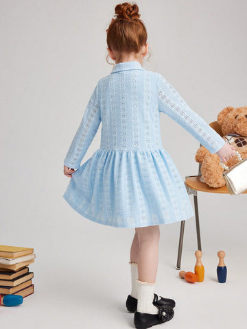 PrepCrw Young Girls' Blue Jacquard Knitted Bodycon Dress, Collegiate Style, Spring/Summer