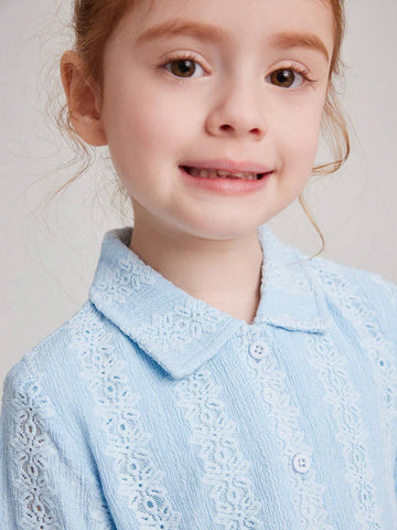 PrepCrw Young Girls' Blue Jacquard Knitted Bodycon Dress, Collegiate Style, Spring/Summer