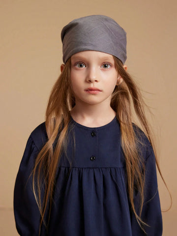 PrepCrw Young Girls Blue Woven Loose Round Neck Dress, For Back To School Season, Autumn/Winter
