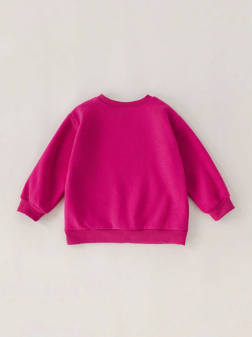 PrepCrw Young Girls Casual College Style Purple-Red Bear Print Fitted Crew Neck Sweatshirt, Autumn/Winter