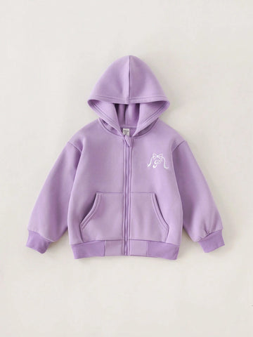 PrepCrw Young Girls Casual College Style Purple Letter & Bow Embroidery Knit Loose Hoodie With Zipper, Autumn/Winter