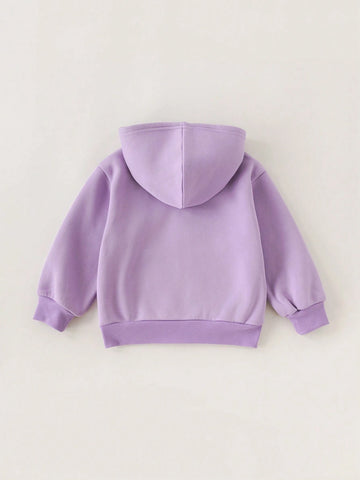 PrepCrw Young Girls Casual College Style Purple Letter & Bow Embroidery Knit Loose Hoodie With Zipper, Autumn/Winter