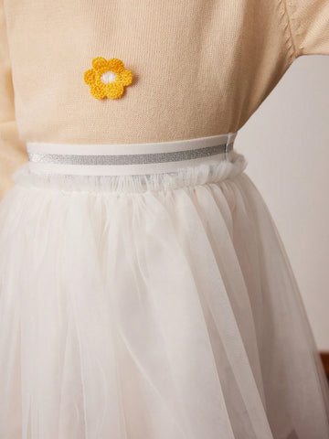 PrepCrw Young Girls' Casual Elastic Waist Flowy A-Line Mesh Skirt, Spring & Autumn