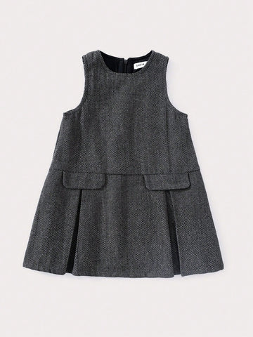 PrepCrw Young Girls' Casual Loose Pocket Decor Sleeveless Woven Dress
