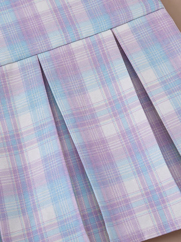 PrepCrw Young Girls Casual Plaid Pattern Loose Fit 2 In 1 Dress, Grey & Purple, Spring & Autumn