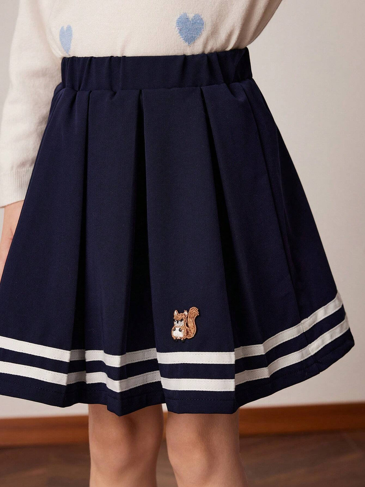 PrepCrw Young Girls Collegiate Style Navy Elastic Waist Woven Wide Hem Skirt, Spring & Autumn