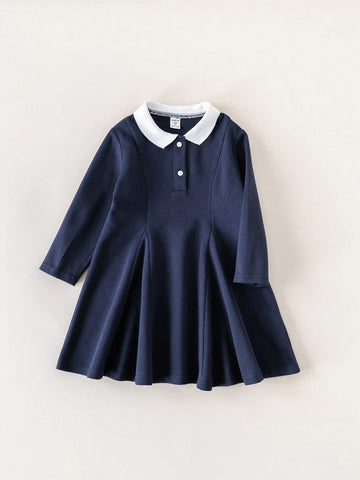 PrepCrw Young Girls' Color Block Long Sleeve Woven Fit & Flare Dress, Back To School, Fall/Winter