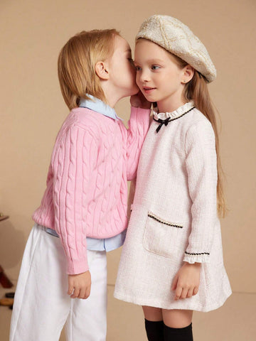 PrepCrw Young Girls Elegant Ribbon Trim Dress, Autumn