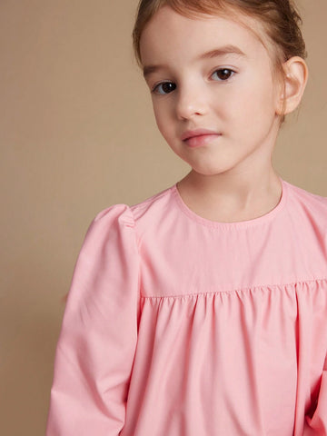 PrepCrw Young Girls Elegant School Style Color Block Red & Pink Chiffon Loose A-Line Dress, Autumn/Winter