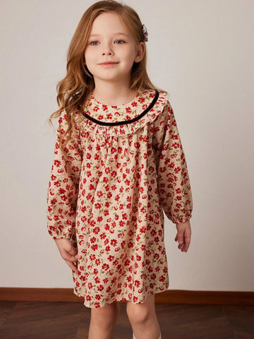 PrepCrw Young Girls Flowing Red Ditsy Floral Relaxed Fit Woven Summer Dress
