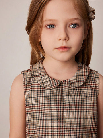 PrepCrw Young Girls Grey Plaid Collared Bodycon Mini Dress, Academic Style For Autumn/Winter