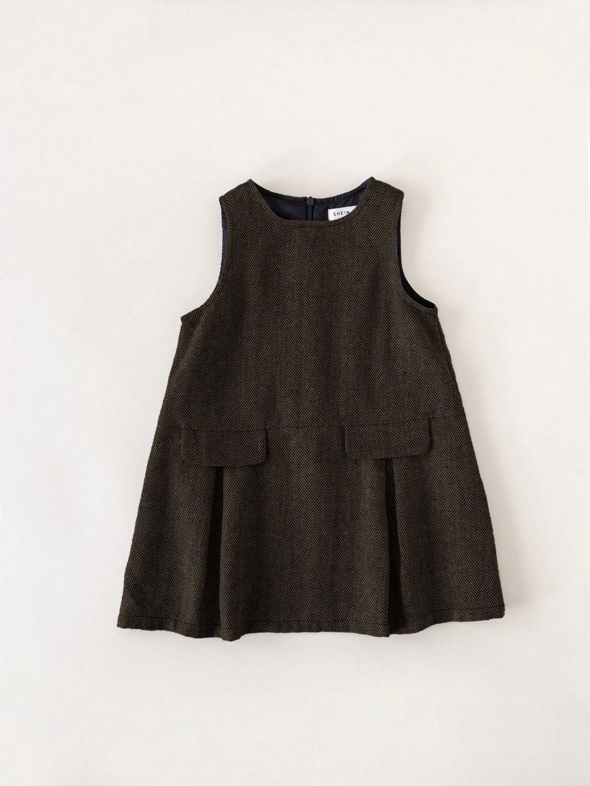 PrepCrw Young Girls' Grey Pocketed Loose Fit Sleeveless Woven Dress, School & Back To School Style, Autumn/Winter