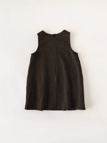 PrepCrw Young Girls' Grey Pocketed Loose Fit Sleeveless Woven Dress, School & Back To School Style, Autumn/Winter