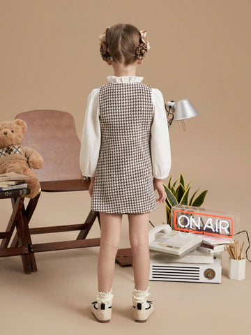 PrepCrw Young Girls Houndstooth Woven Fit-And-Flare Camisole Dress, Autumn/Winter