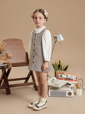 PrepCrw Young Girls Houndstooth Woven Fit-And-Flare Camisole Dress, Autumn/Winter