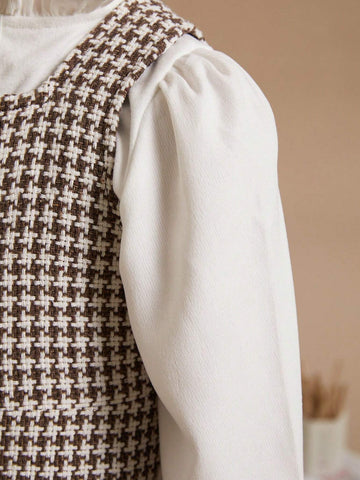 PrepCrw Young Girls Houndstooth Woven Fit-And-Flare Camisole Dress, Autumn/Winter