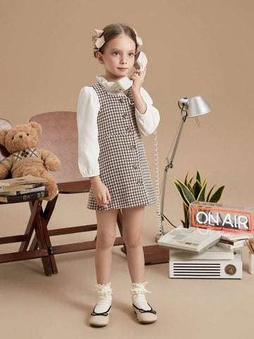 PrepCrw Young Girls Houndstooth Woven Fit-And-Flare Camisole Dress, Autumn/Winter