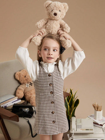 PrepCrw Young Girls Houndstooth Woven Fit-And-Flare Camisole Dress, Autumn/Winter