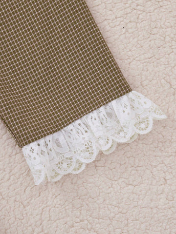 PrepCrw Young Girls' Khaki Color Butterfly Decor A-Line Front Button Closure Woven Cinched Waist Dress, Autumn/Winter