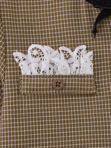 PrepCrw Young Girls' Khaki Color Butterfly Decor A-Line Front Button Closure Woven Cinched Waist Dress, Autumn/Winter