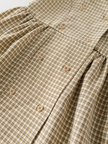 PrepCrw Young Girls Khaki Houndstooth Print Loose Double-Breasted Dress, Spring/Summer