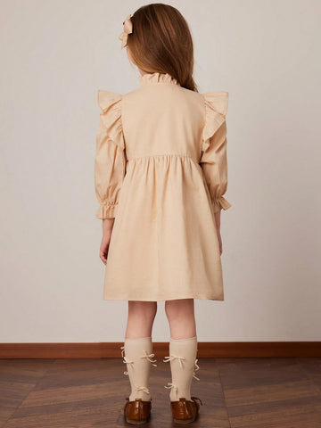 PrepCrw Young Girls Khaki Loose Ruffle Sleeve Dress, Spring/Summer