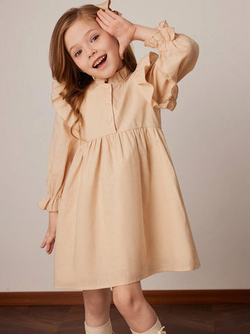 PrepCrw Young Girls Khaki Loose Ruffle Sleeve Dress, Spring/Summer
