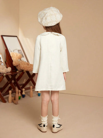 PrepCrw Young Girls Peter Pan Collar Pocket Autumn/Winter French Elegant Sweet Dresses