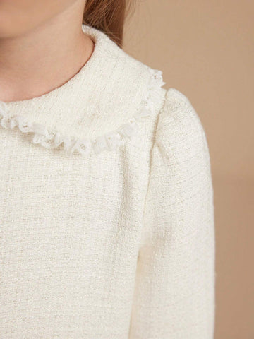 PrepCrw Young Girls Peter Pan Collar Pocket Autumn/Winter French Elegant Sweet Dresses